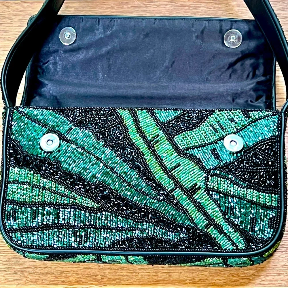 🌺🎉HP🎉🌺 NWOT Staud Beaded Tommy Shoulder Bag Green Palms  🌟 Rare Find 🌟 - Picture 8 of 16